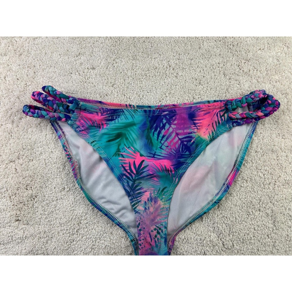Deb Bikini Bottom Womens XL Tropical Leaf Print Swim Braided Sides